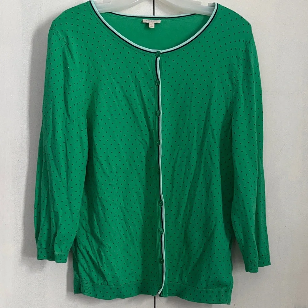 Talbots Green Cardigan w/Polkadots - Picture 2 of 9